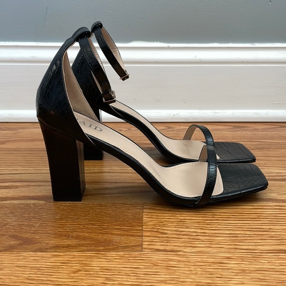 ASOS Raid Leather Black Square Open Toe Block Heels Size 9 - Picture 2 of 5